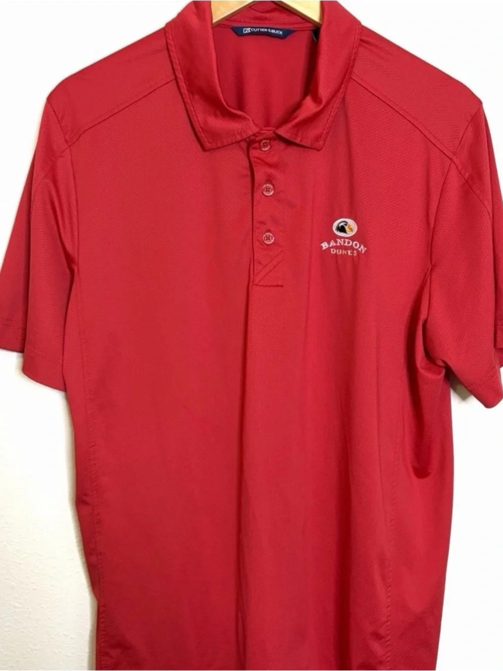 Cutter & Buck Men's Red Bandon Dunes Golf club Polo Sz L quick dry shirt